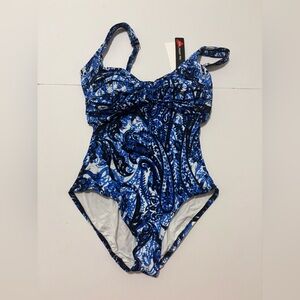 Badgley Mischka Blue Paisley One-Piece Swimsuit Size 8 NWT